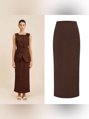 NWT POSSE Emma Linen Pencil skirt in chocolate brown